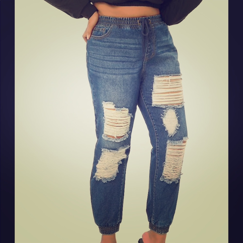 Distressed Jean Joggers